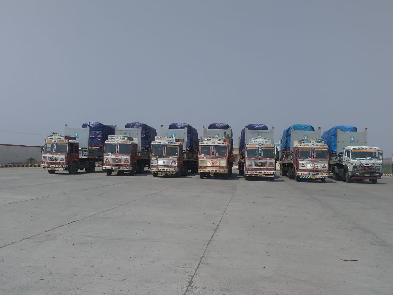 Multi-vehicle fleet convoy loaded and ready for dispatch